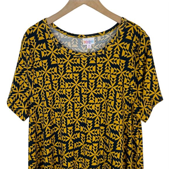 Lularoe Carly High Low Swing Dress Yellow and Navy Blue Print Size Medium - Picture 3 of 6